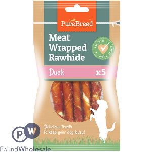 Pure Breed Duck Meat-wrapped Rawhide Dog Treats 5 Pack