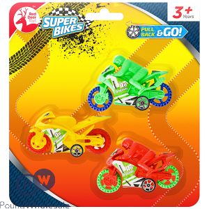 Red Deer Toys Assorted Pull Back Motorbikes 3pc