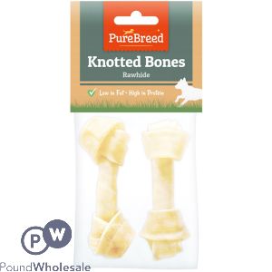 Pure Breed Rawhide Knotted Dog Bones 2 Pack