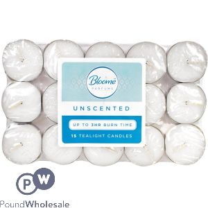 Bloome White Unscented Tea Light Candles 15 Pack