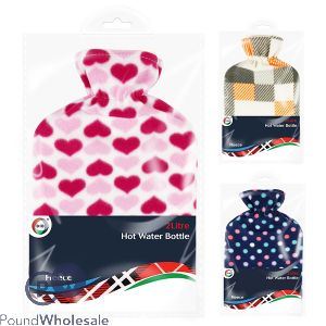 HOT WATER BOTTLE & COVER ASSORTED 2L
