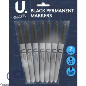 U. Bullet Point Black Permanent Markers 7 Pack