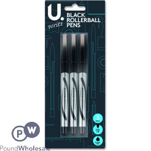 U. Black Rollerball Pen Set 3 Pack