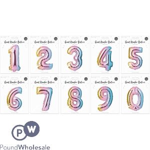 Pop Multicoloured Foil Number Balloon 65cm Assorted