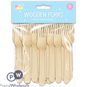 Pop Disposable Wooden Forks 50 Pack