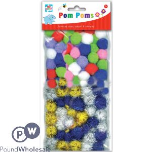 Kids Create Pom Poms Assorted Sizes, Glitter & Coloured