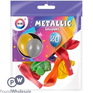 DID METALLIC BALLOONS ASSORTED COLOURS 20 PACK