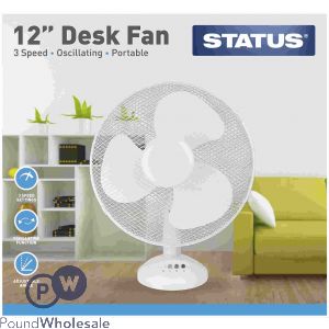 Status Oscillating 12" White Desk Fan 