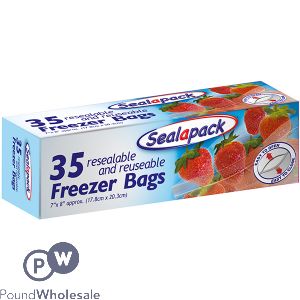 Sealapack Resealable & Reusable Freezer Bags 7" X  8" 35 Pack