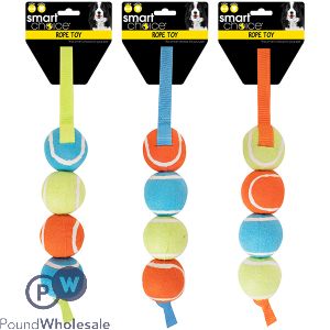 Smart Choice Tennis Ball Rope Tug Dog Toy 46cm Assorted Colours
