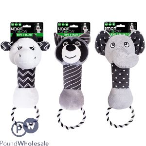 Smart Choice Grey Squeaky Plush & Rope Animal Dog Toy Assorted