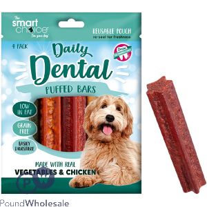 Smart Choice Vegetables &amp; Chicken Dental Puffed Bars Dog Treats 112g 4 Pack