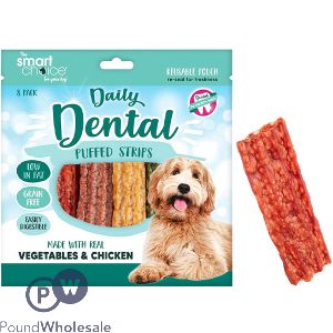 Smart Choice Vegetables &amp; Chicken Dental Puffed Strips Dog Treats 96g 8 Pack