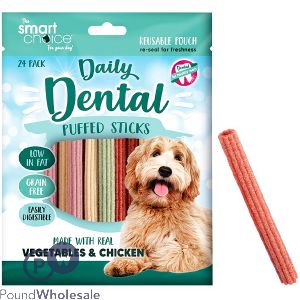 Smart Choice Vegetables &amp; Chicken Dental Puffed Sticks Dog Treats 72g 24 Pack