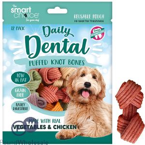 Smart Choice Vegetables &amp; Chicken Dental Puffed Knot Bones Dog Treats 60g 12 Pack