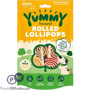 Smart Choice Meat-Free Yummy Rolled Lollipop Dog Treats 4 Pack 125g