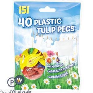 151 Assorted Colour Plastic Tulip Pegs 40 Pack
