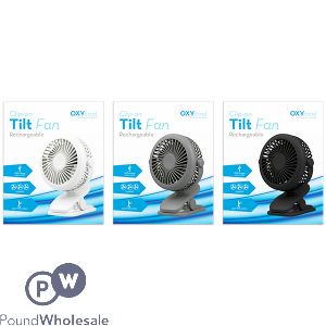 Oxycool Clip-On Tilt Rechargeable Fan Assorted Colours