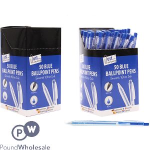 Just Stationery Smooth Write Blue Ballpoint Pens 50 Pack