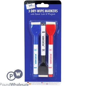 Just Stationery Assorted Colour Dry-Wipe Markers 3 Pack