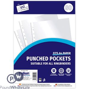 Just Stationery Universally Punched Pockets 80 Pack