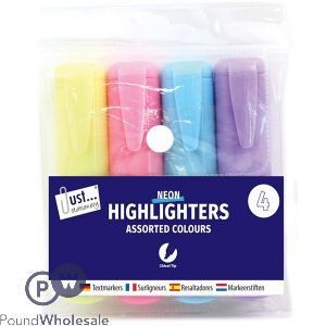 Just Stationery Assorted Pastel Chunky Highlighter Pens 4 Pack