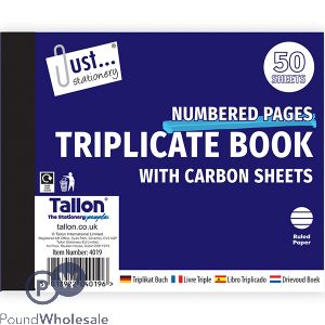 Just Stationery Numbered Ruled Carbon Triplicate Book 50 Sheets