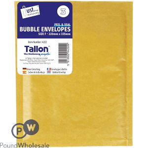 Just Stationery Size F Peel &amp; Seal Bubble Envelopes 220mm X 335mm 3 Pack