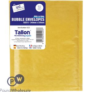 Just Stationery Size G Peel &amp; Seal Bubble Envelopes 240mm X 335mm 3 Pack