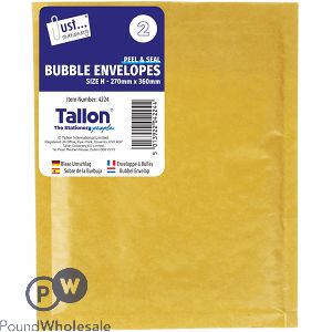 Just Stationery Size H Peel &amp; Seal Bubble Envelopes 270mm X 360mm 2 Pack