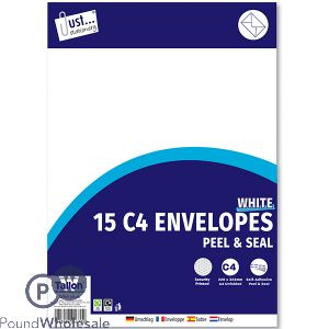 Just Stationery C4 White Peel &amp; Seal Envelopes 15 Pack