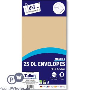 Just Stationery DL Manilla Peel &amp; Seal Envelopes 25 Pack