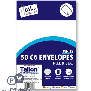 Just Stationery C6 White Peel & Seal Envelopes 50 Pack