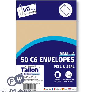 Just Stationery C6 Manilla Peel &amp; Seal Envelopes 50 Pack