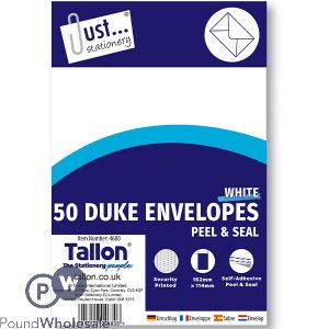 Just Stationery White Peel &amp; Seal Duke Envelopes 162mm X 114mm 50 Pack