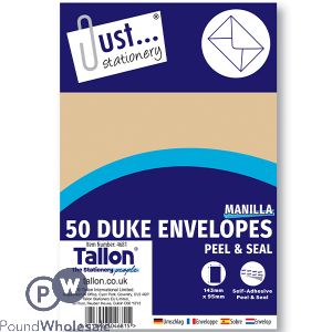 Just Stationery Manilla Duke Peel & Seal Envelopes 143mm X 95mm 50 Pack