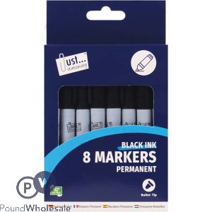 Just Stationery Black Permanent Markers 8 Pack