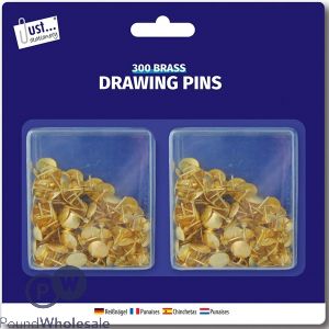 Just Stationery Brass-plated Drawing Pins 300 Pack