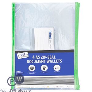 Just Stationery A5 Zip-Seal Document Wallets 4 Pack