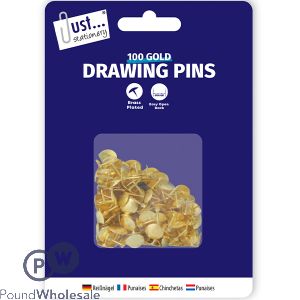 Just Stationery Gold Drawing Pins 100 Pack