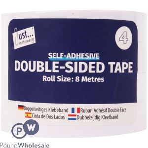 Just Stationery Double-Sided Tape 18mm X 8m 4 Pack