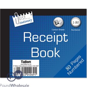 Just Stationery Receipt Book 80 Numbered Pages