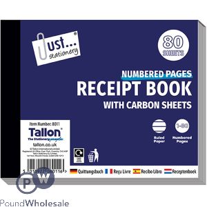 Just Stationery Receipt Book 80 Numbered Pages