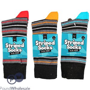 Farley Mill Men's Striped Socks 6-11 2 Pairs Assorted Colours