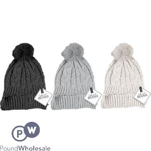 Farley Mill Cable Knit Pom Pom Hat Assorted Colours