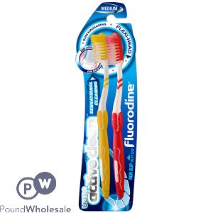 Fluorodine Medium Ultra Active Clean Gum Massaging Toothbrushes 2 Pack