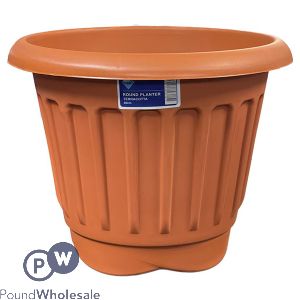 Round Ribbed Plastic Planter Terracotta 30cm