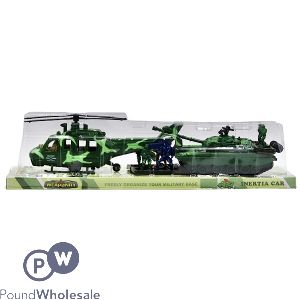 Friction Military Chopper, Tank & Soldiers Boxed