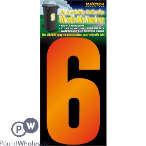 Adhesive Hi Vis Luminous Orange Wheelie Bin Number 6