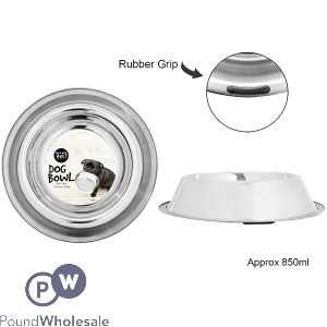World Of Pets Stainless Steel Anti-Skid Dog Bowl 850ml